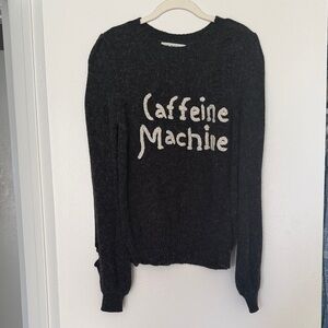 Wildfox Black Crewneck Sweater with Cream "Caffeine Machine" Script